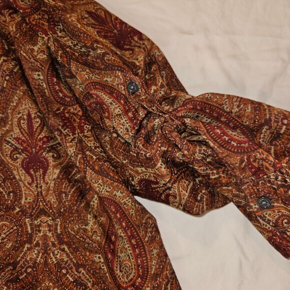 Eddie Bauer Woman's Long Sleeve Orange Paisley Blouse Size XXL - Picture 2 of 8